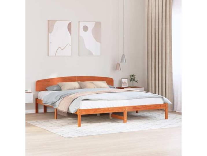 YUTAASU Bettrahmen Wachsbraun 180 x 200 cm Massives Kiefernholz Mit Kopfteil, Stabiler Lattenrost, Einfache Montage, Pflegeleicht