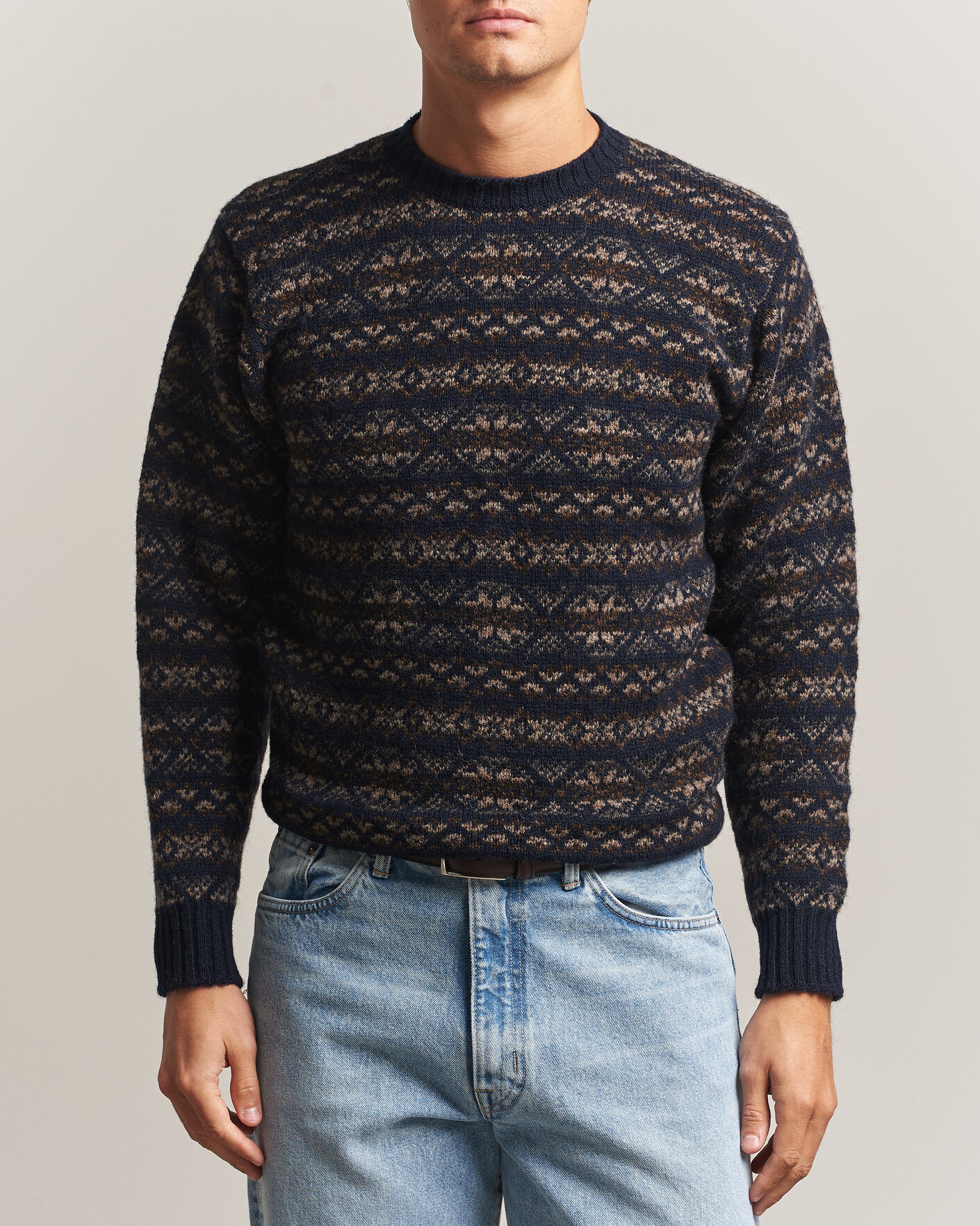 Jamieson's of Shetland Jamiesons Of Shetland All Over Fair Isle Pullover Crew Neck Navy men 40 Blå