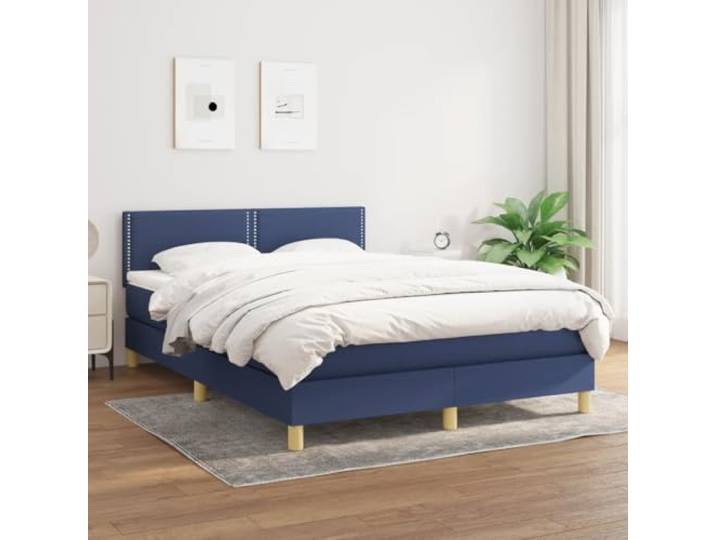 RJPLMFV Lattenrost mit Matratze, Blau, 140 x 190 cm, Stoff Verstellbarer Kopf, Taschenfedern, Rückenstütze, mittlere Festigkeit, Lieferung mit Anleitung (evtl. nicht in deutscher