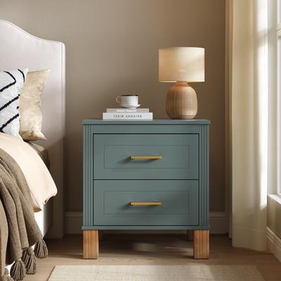 Fluted Design Nightstand with Solid Wood Legs and Metal Handle for Bedroom
