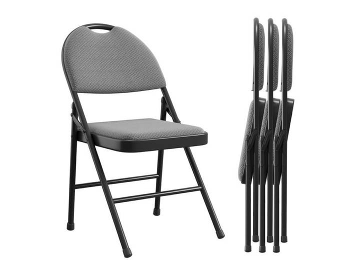 Lot 4 chaises pliantes noires métal tissu coussin rembourré portable intérieur extérieur événement salle à manger solide