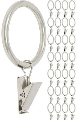 Meriville Drapery Curtain Rings with Clip - 1.5-Inch Inner Diameter