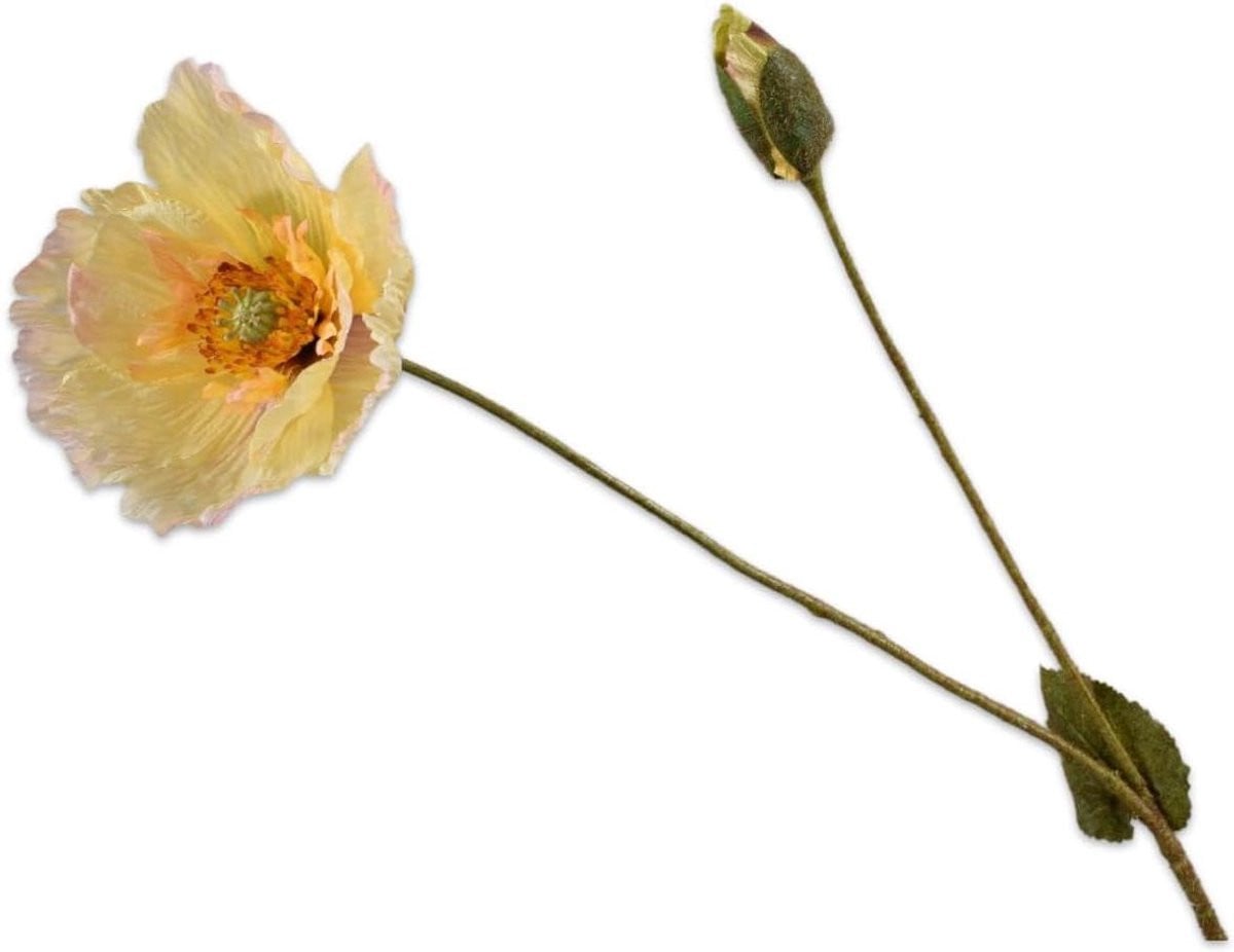 Gele kunstbloem klaprozen met zijden takken, Hoogte: 74 cm