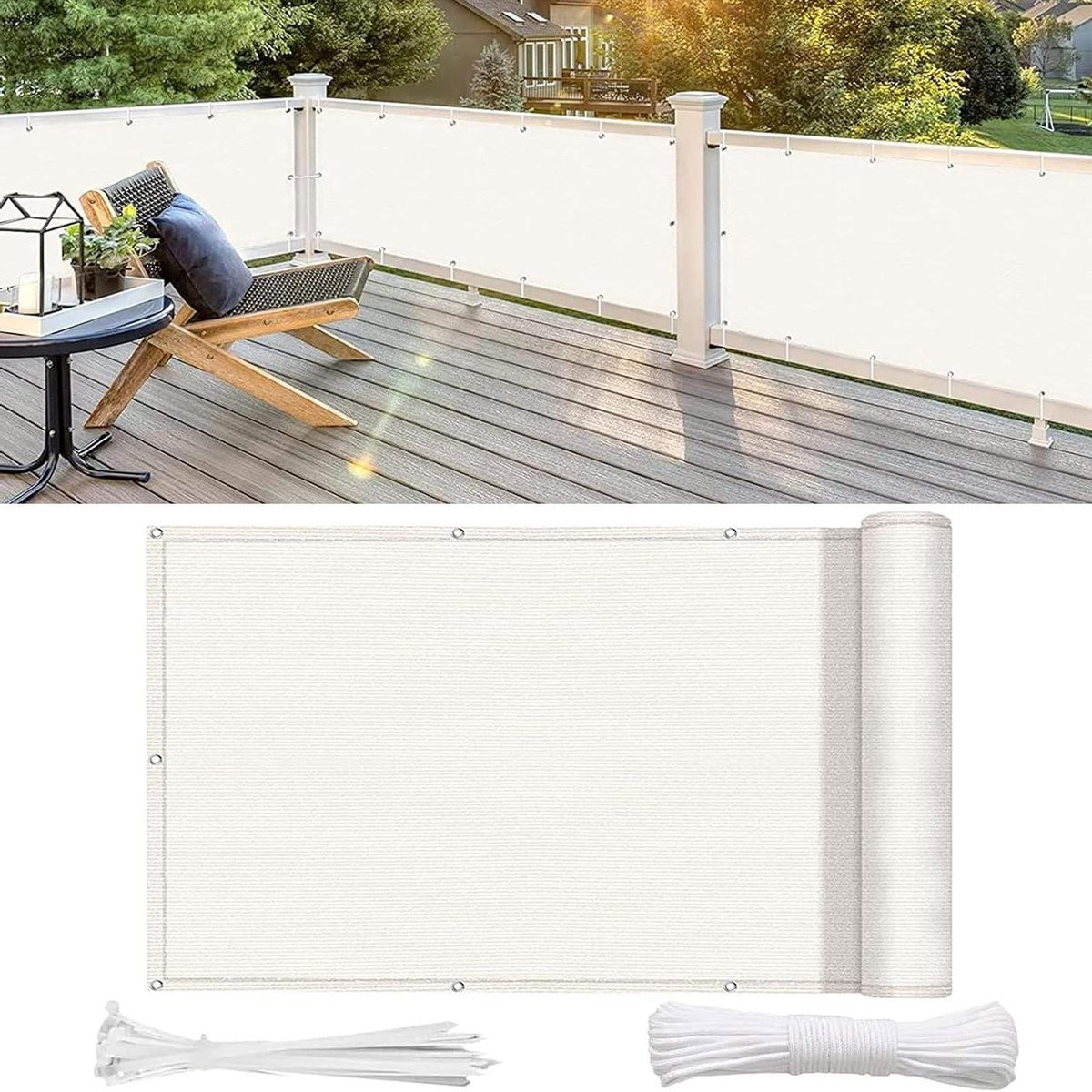 Wit weerbestendig balkonscherm voor privacy en inkijkvermindering - 125 x 750 cm