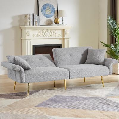Loedds 2-Seat Modern Teddy Fabric Sleeper Sofa with Adjustable Backrest and Convertible Design for Living Room