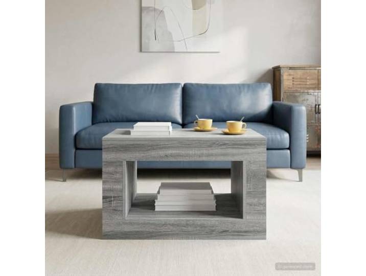 Couchtisch aus Teakholz, Grau, Kompakt, Stabil, für Wohnzimmer und Büro Schlankes Design, multifunktional, Teakholz, platzsparend, Werkzeug inklusive