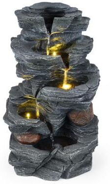 Costway Outdoor Water Fountain with LED Lights and Pump 5-Tier Tabletop Cascading Rock Waterfall Feature