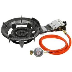 Hockerkocher Gasbrenner Camping Wok 9 kW 2 Ring-Brenner H4 + Schlauch + Regler