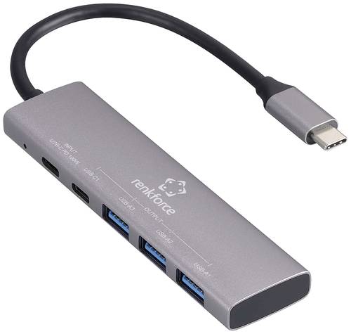 Renkforce RF-6439798 USB-Hub 5 Port USB-A USB 3.2 Gen1 5 GBit/s USB-C PD Ladeanschluss Grau RF-USBH-280