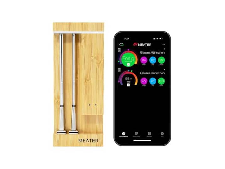 MEATER Pro Duo: Smart Meat Thermometer Digital 550°C Hitzebeständigkeit Große Reichweite Zertifizierte Genauigkeit BBQ, Ofen, Grill, Smoker, Fritteuse, Friteuse 50+ Rezepte in App