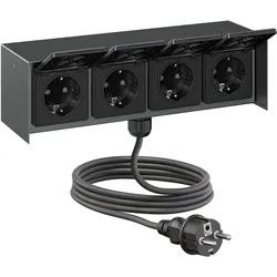 ledscom.de Außensteckdose 4-fach STEDDA und 2m Kabel, IP44, Edelstahl anthrazit waagerecht, Steckdosen für Garten, Terrasse und Außenbereich