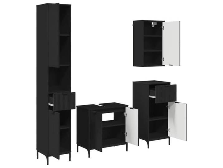 PUGYNBK Badmöbel-Set aus schwarzem Verbundholz, Metall Waschbeckenschrank, Wandmontage, hoher Schrank, modernes Design, feuchtigkeitsbeständig