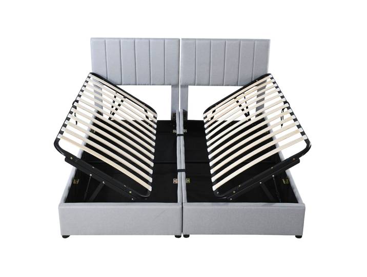 Lit Coffre Hydraulique 180x200 Cm Gris En Tissu Lin Homvra