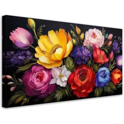 LEINWANDBILD Blühender bunter Blumenstrauß 80x40cm