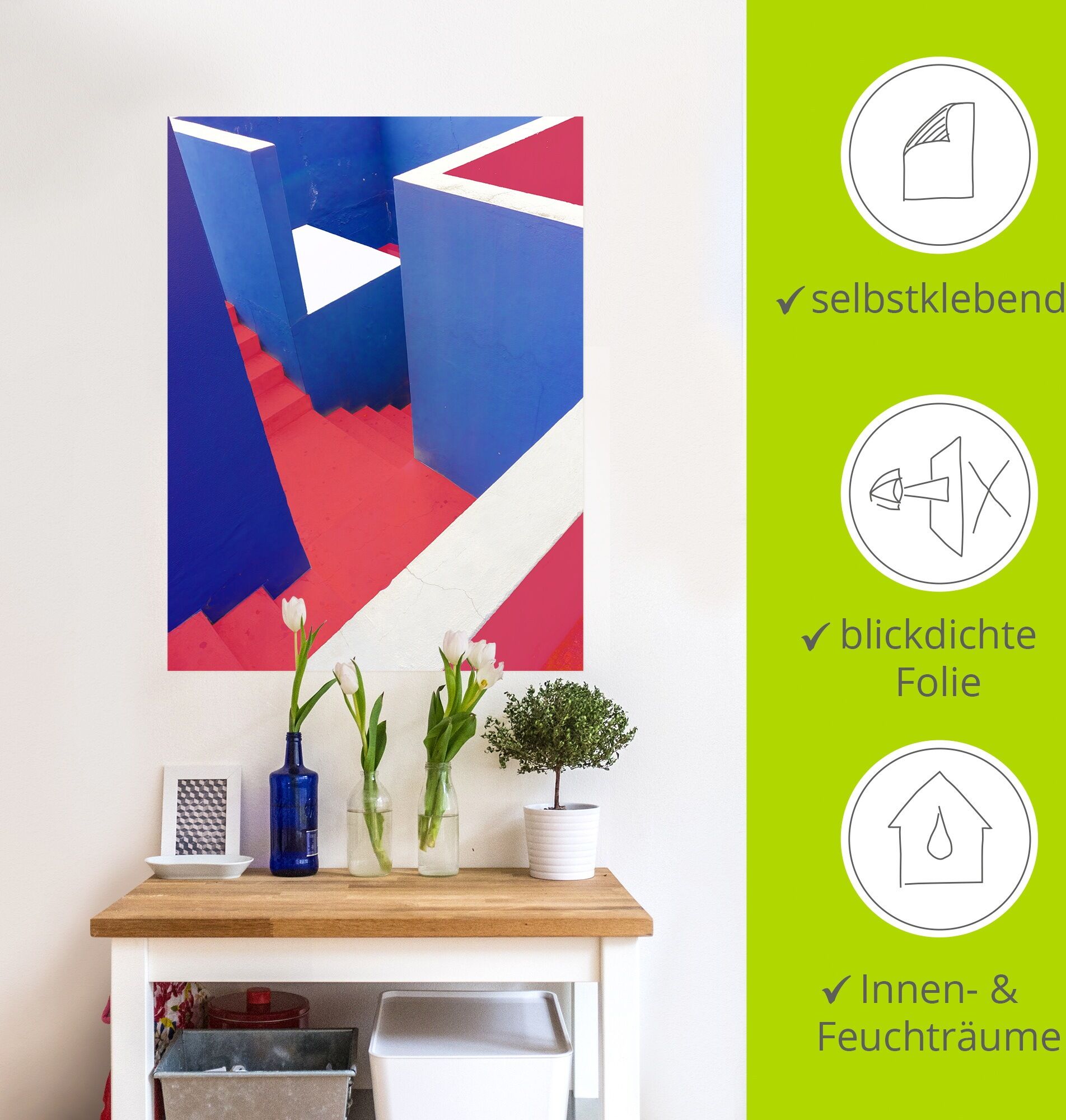 Artland "staircase" Elemente der Architektur 1 Stk. tlg. als Alubild, Leinwandbild, Poster, Wandaufkleber in verschied. Grössen farbe bild(er): blau B/H/T: 45cm x 60cm, Wandaufkleber - Vinyl Elemente der Architektur Hochformat, 1 Stk.