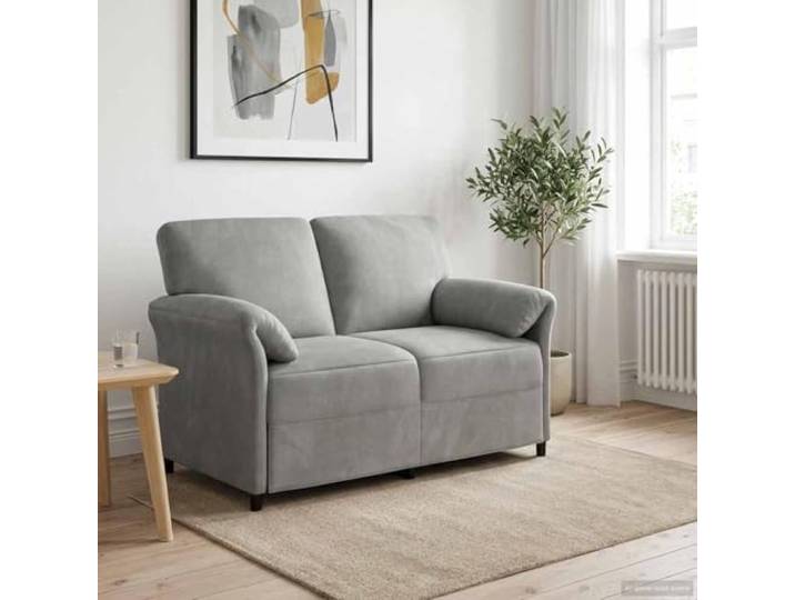 KGHERMDF Sofa 2-Sitzer Hellgrau 138x83x95 cm Samt mit Metallrahmen Weicher Samtstoff, stabiler Metallrahmen, bequeme Schaumpolster, geschwungene Armlehnen, einfache Reinigung, modernes Design