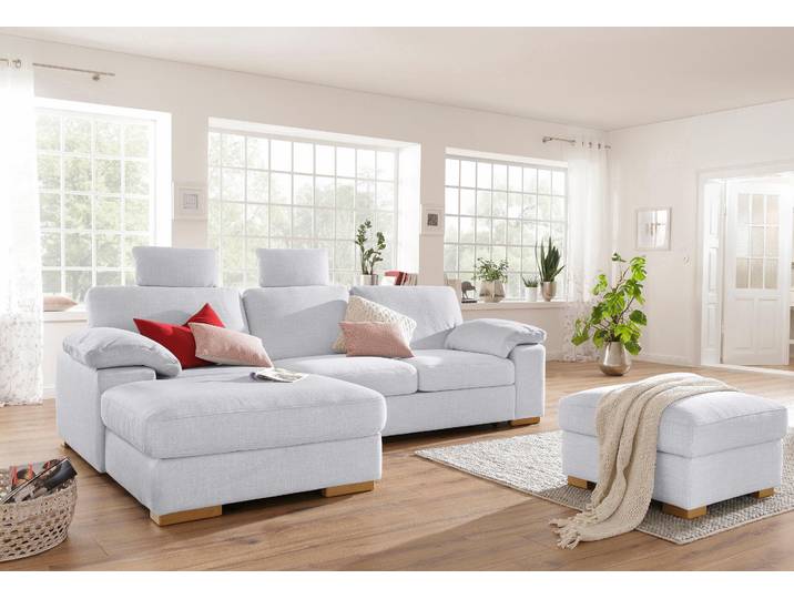 Ecksofa, Luxus-Microfaser Lederoptik, Silber, 277×172 cm, Mit Bettfunktion, Modern, Home affaire