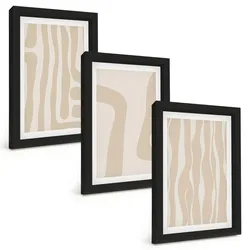 BILDER SET 3er Set - 20x30 cm Schwarzer Rahmen - Abstrakte Boho-Muster