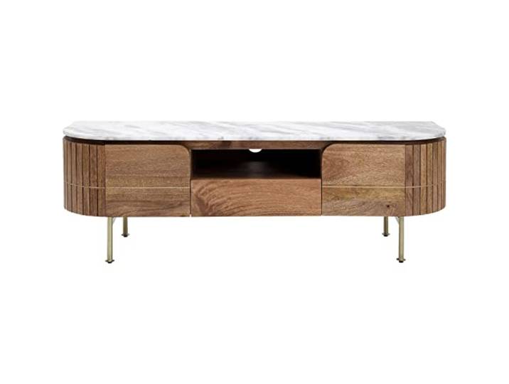 Kare Design Lowboard Grace, Braun, Sideboard, TV-Board, Mangoholz, Marmor Deckplatte, Stahl, Wohnzimmer, Schlafzimmer, 49x146x43 cm