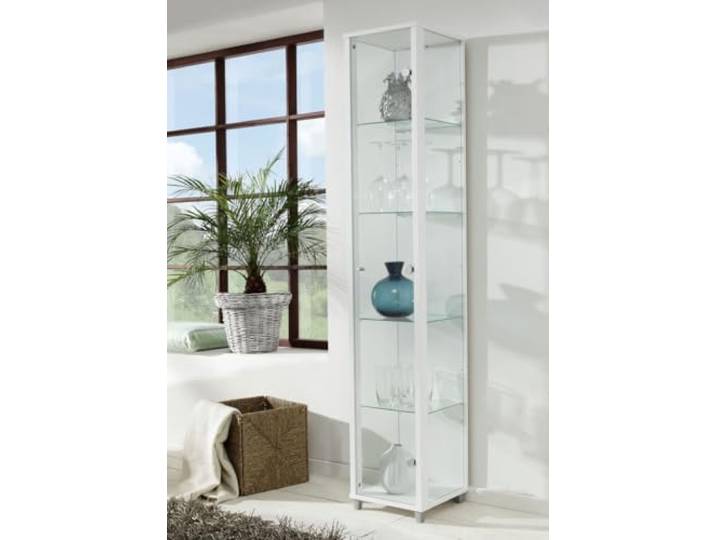 K-Möbel VR-Wohnwelten Glasvitrine (172x32x33cm) in Weiss mit 4 Glasböden - Modellauto Vitrine - Vitrinenschrank Weiss - Sammlervitrine - Wohnzimmerschrank Regal Wand Schrank