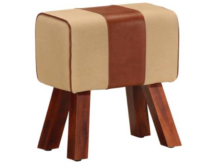 HGFDSAWE Turnbock-Sitzbank Echtleder Massivholz-Beine Braun 38x25x45 cm Vintage-Look, Handgefertigt, Stabiles Mangoholz, Komfortable Polsterung