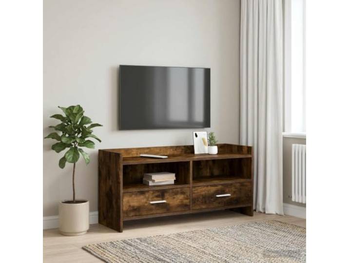 GKMBCVDFR TV-Schrank 100 x 33 x 47 cm Geräucherte Eiche Holzwerkstoff 100x33x47 cm, geräucherte Eiche, Holzwerkstoff, Metallgriffe, rechteckiges Design, leicht zu reinigen