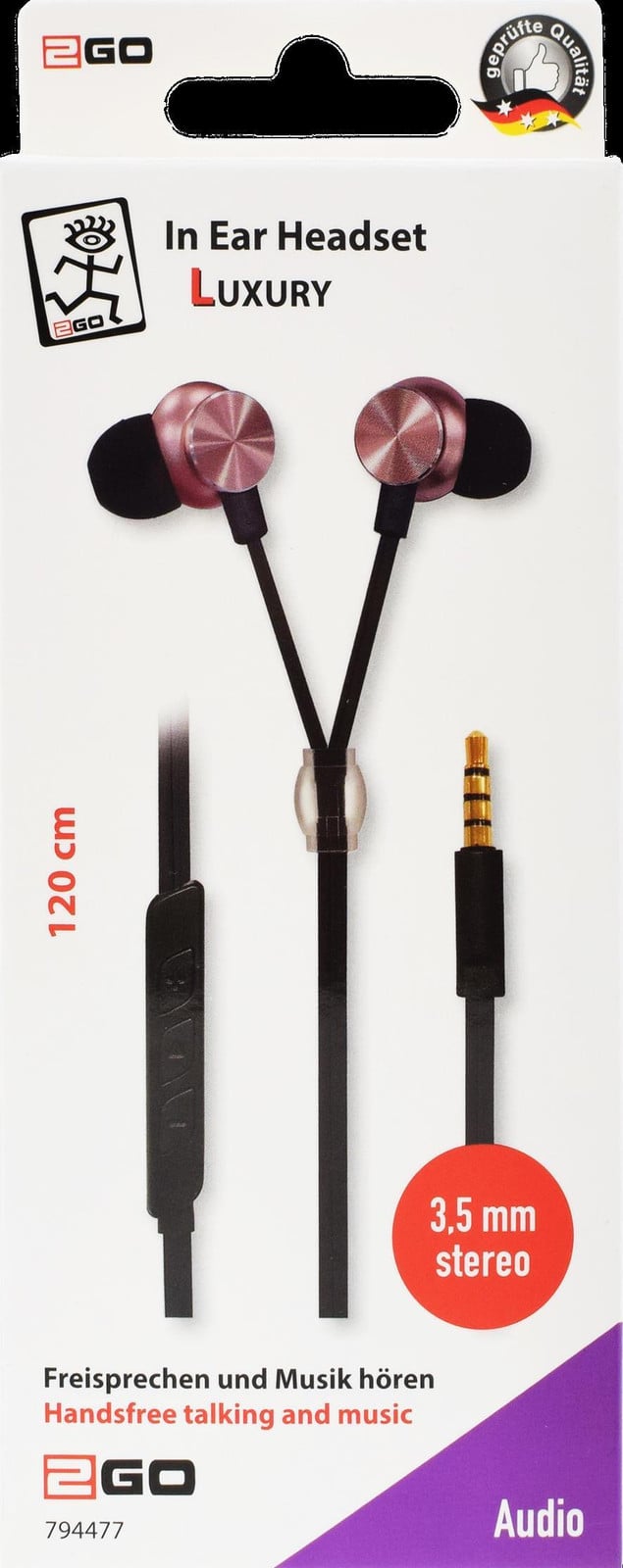 2GO In-Ear Stereo-Headset Luxury rosé Zipper-Style