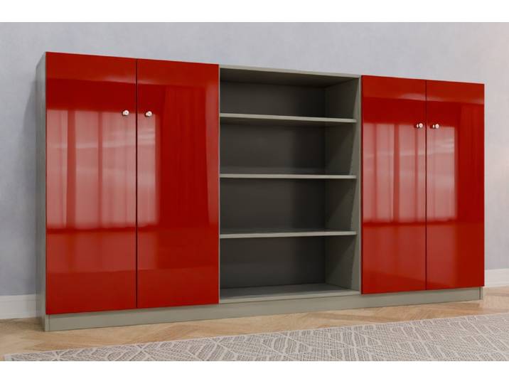 Büro Highboard nach Maß - RAL 3002 Karminrot - 133x260x45cm - Individuell konfigurieren