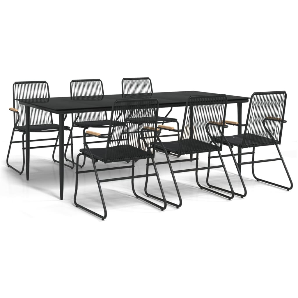 7-tlg. Garten-Essgruppe Schwarz PVC-Rattan