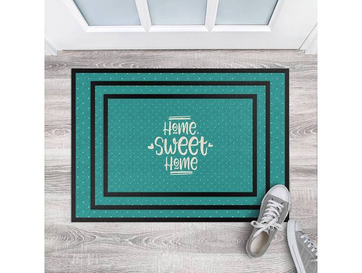 Fußmatte Home Sweet Home Polkadots 70 x 50cm Türkis/Türkis