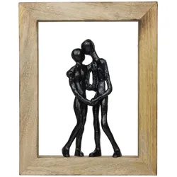 Moritz Dekofigur Embrace Schwarz 30 cm Mangoholz Aluminium Paarfigur im Holzrahmen Symbol für Liebe Nähe Vertrauen Zusammenhalt Skulptur handgefertigt