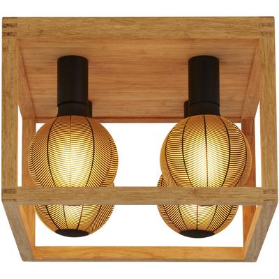 SEARCHLIGHT Deckenleuchte "Square 4Lt Deckenleuchte - Naturholz & Schwarzes Metall", braun (holzfarben, schwarz), H: 25cm, 1 Stk., Leuchten, Deckenleuchte