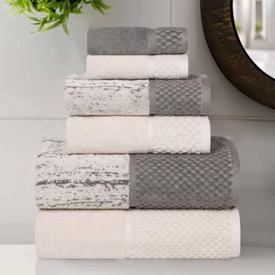 Superior Modern Cotton 6 Piece Bathroom Towel Set - Jacquard Solid & Abstract Patterned Mix