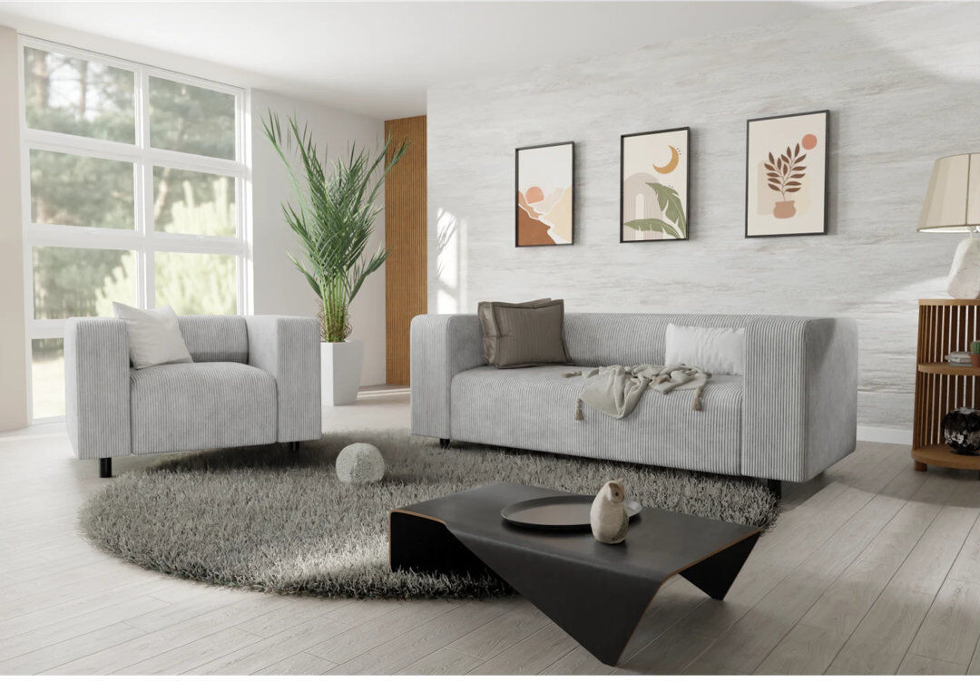 S-Style Furniture Sofie 2 Piece Corduroy Standard Living Room Set Light Grey 2