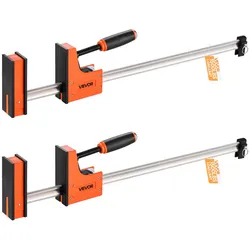 VEVOR Stangenklemmen für Holzbearbeitung 2 Stk. 60,96 cm Öffnung, Parallelklemmen-Set, F-Klemme mit 680 kg Belastungsgrenze, 98,4 mm Tiefe, Kunststoff & Karbonstahl, Metallbearbeitung Orange