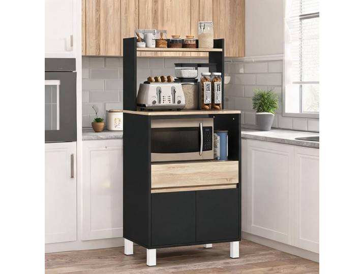 Buffet scandinave noir et chêne meuble micro-ondes 60x40x131 cm rangement cuisine - Noir Panneau de particules 60 x 40 x 131 cm