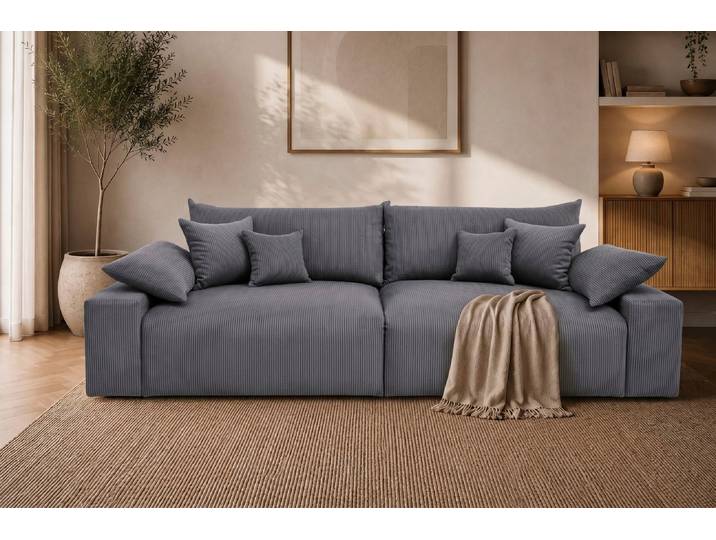 Big-Sofa OTTO HOME Amici, B: 302 cm, Lounge-Sofa in Boucle und Cord , anthrazit, B:302cm T:122cm, 100% Polyester, Sofas, Big-Sofa, Mega-Sofa mit Lounge-Komfort, Federkern & 6 Zierkissen