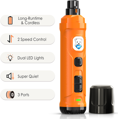 Happy Pet Pantry Professional Rechargeable Pet Nail Grinder With LED Light & Quiet 2 Speed Electric Trimmer orange