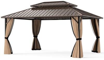 Costway 16 x 12 FT Hardtop Gazebo Outdoor Pergola for Patio Garden Deck Lawn Backyard Party Tent-Coffee
