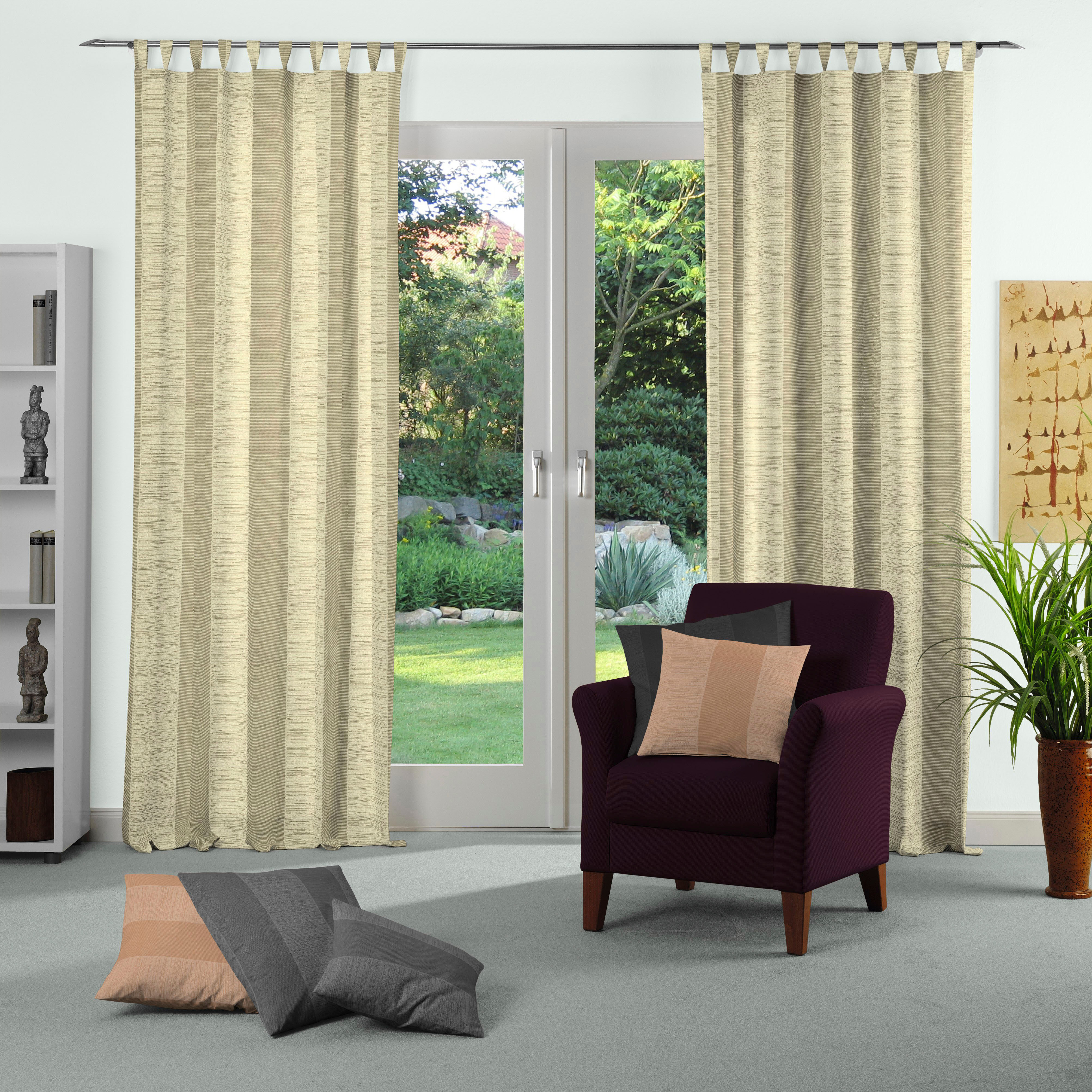 Vorhang WIRTH "Niederau" Gr. 1, grau (kitt), B:132cm H:145cm, Jacquard, Polyacryl, Polyester, Gardinen, Vorhang kitt 145cm, Schlaufen, 132cm