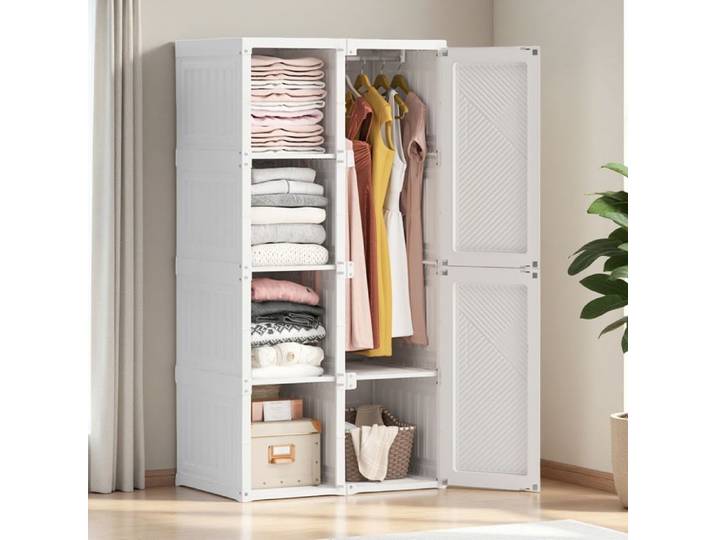 Armoire blanche 5 compartiments 6 portes et 1 tringle Anajqaqia armoire pliable et anti-poussière simple et peu encombrante
