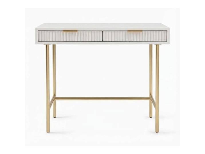 Table Bureau 2 Tiroirs Métal Doré Console d'Entrée Moderne pour Salon/Bureau Meuble Rangement Compact Blanc