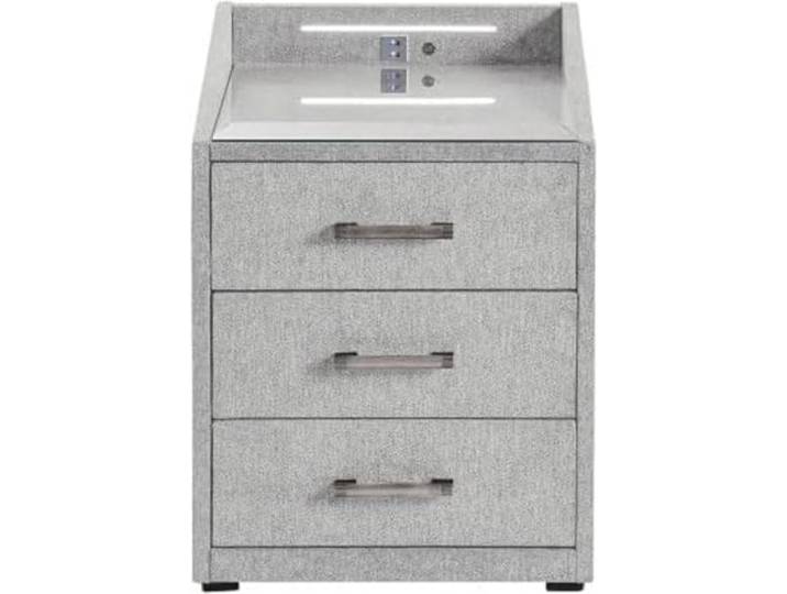 Stella Trading Moon Nachttisch Stoffbezug mit LED-Beleuchtung & USB-Anschlüsse 3 Schubladen 47x61x46 cm