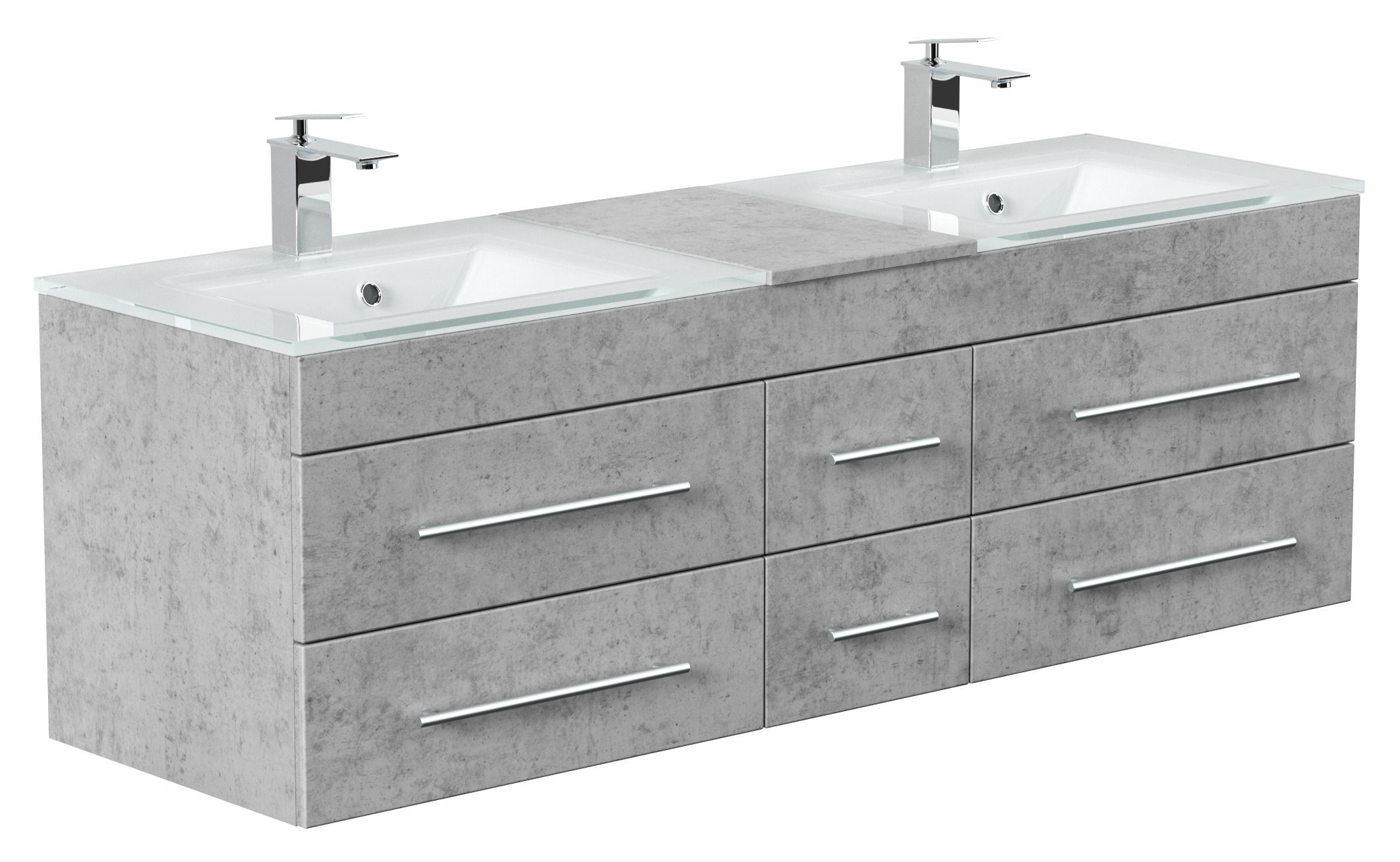 Badmöbel Vitro XL mit Doppel-Glasbecken SoftClose beton : Beton Varianten: Beton