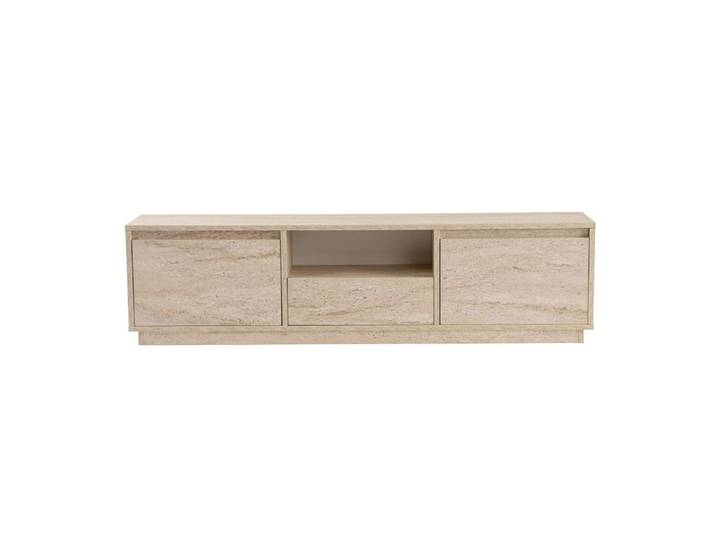 Meuble tv 160 cm 3 portes 1 niche - décor travertin