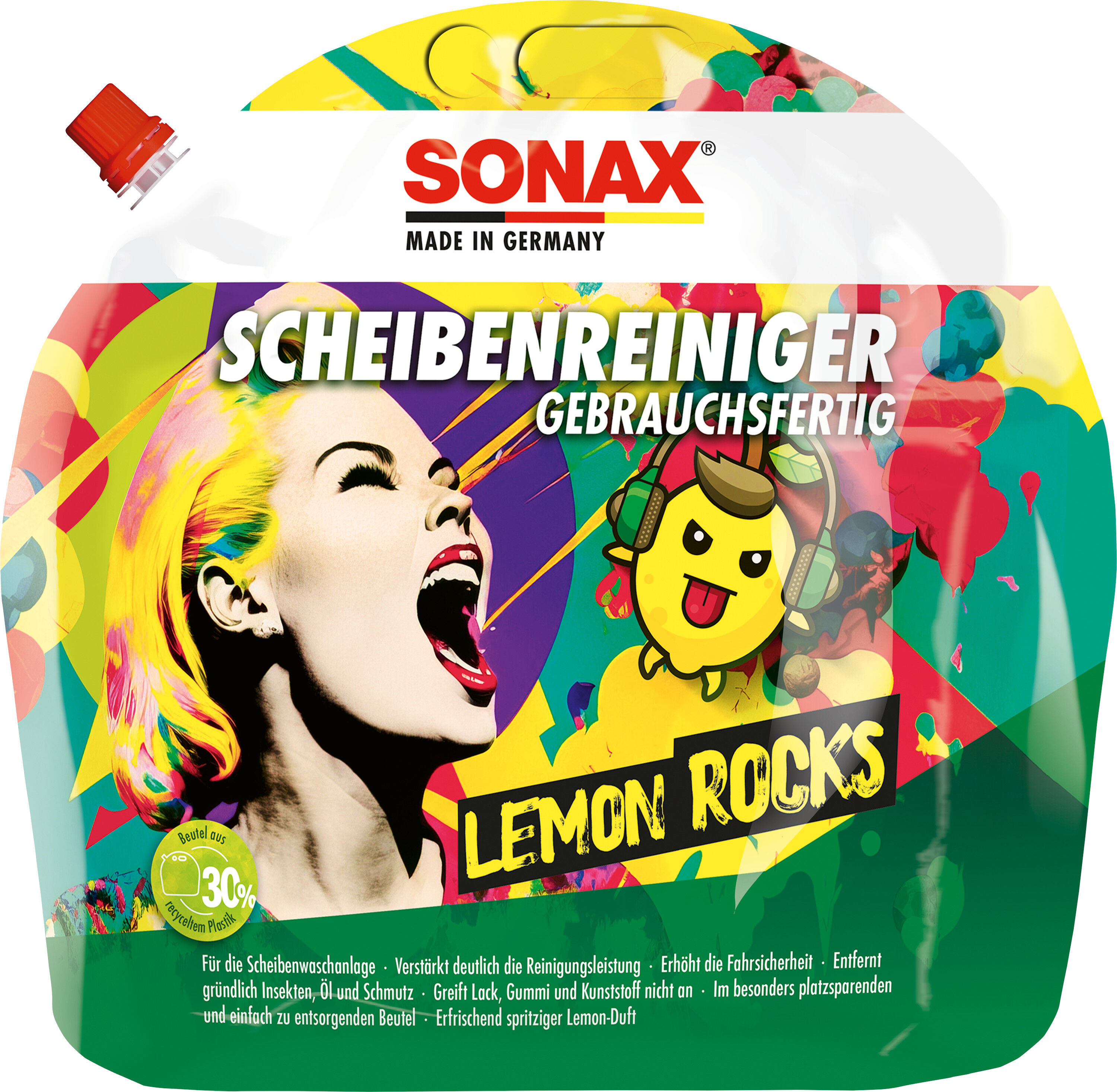 Sonax Reiniger, Scheibenreinigungsanlage Scheibenreiniger Gebrauchsfertig Lemon Rocks [3 L] 01604410 3l