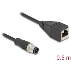 DeLOCK M12 Kabel D-kodiert 4 Pin Stecker zu RJ45 Buchse PVC 0,5 m
