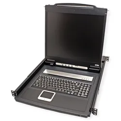 Aten CL1000N CH Single Rail 19"-LCD-Konsole, 19" 1HE, DE-Layout (PS/2-USB, VGA), KVM Switch, Schwarz
