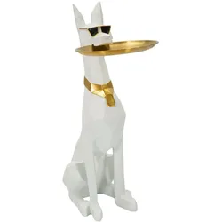 Mauro Ferretti Origami-Pitbull-Hundestatue mit Ablagefach – Glamouröses Design in Weiß und Gold, 27 x 51 x 74 cm – Funktionale Dekoration aus Polyresin