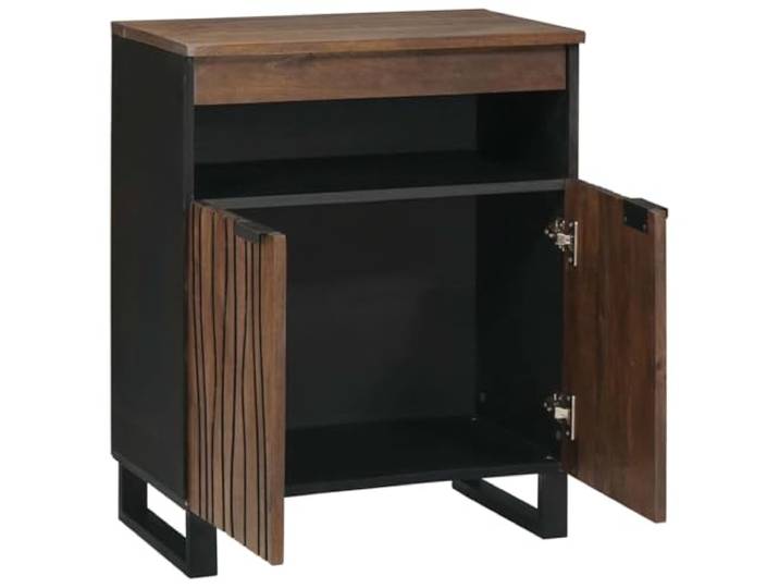 Sideboard Walnuss 60 x 33 x 75 cm Massives Mangoholz Rustikaler Charme, schicke Eleganz, zweifarbige Oberfläche, texturiertes Wellenmuster, Regale, integrierte Türen,
